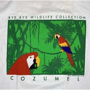 Bye Bye Cozumel Parrots T-Shirt Mens M Tropical Graphic Tee 90s Top 1994 Vintage